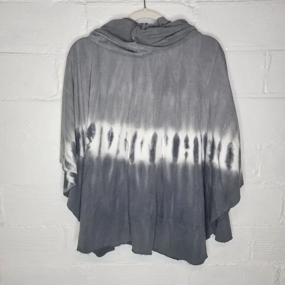 XCVI Wearables Women's Small Shirt Top Poncho Cowl Neck Gray White Tie Dye - Picture 2 of 5